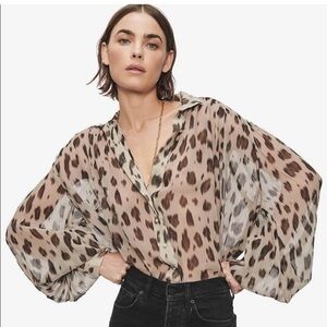 Anine Bing Leopard sheer silk blouse